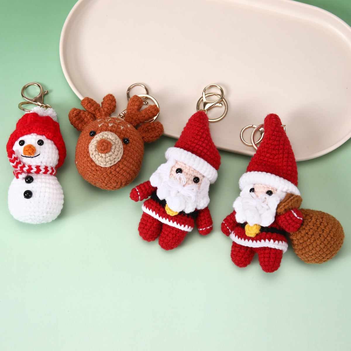 Crochet Christmas Keychain Santa Snowman Reindeer Ornaments