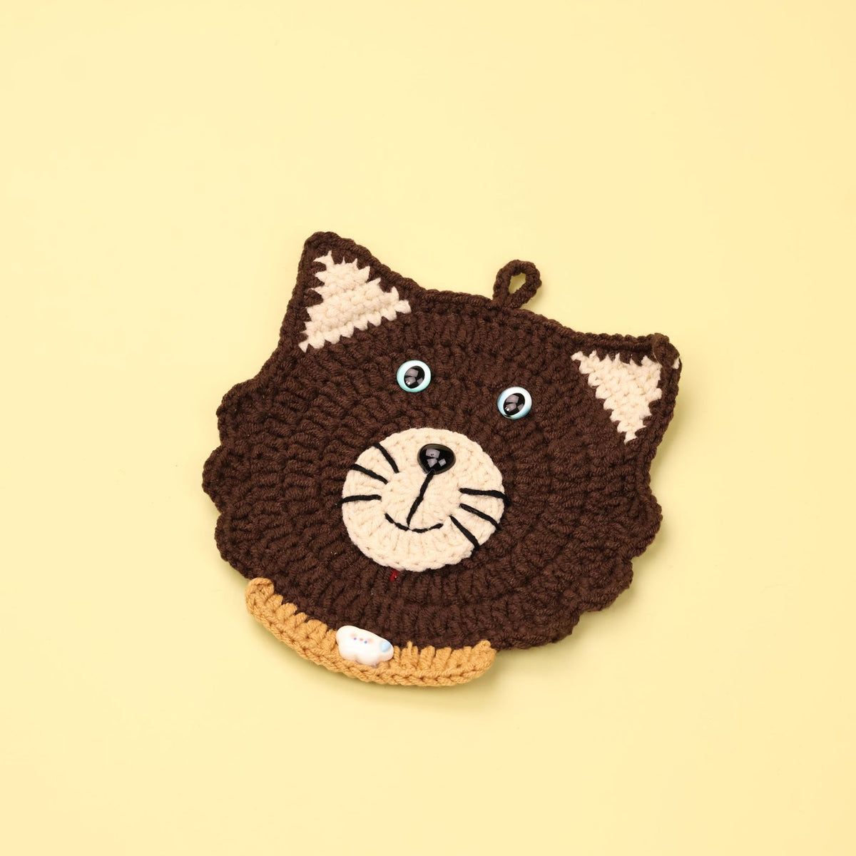 Handmade Crochet Cat Coaster Cute Animal Drink Mat