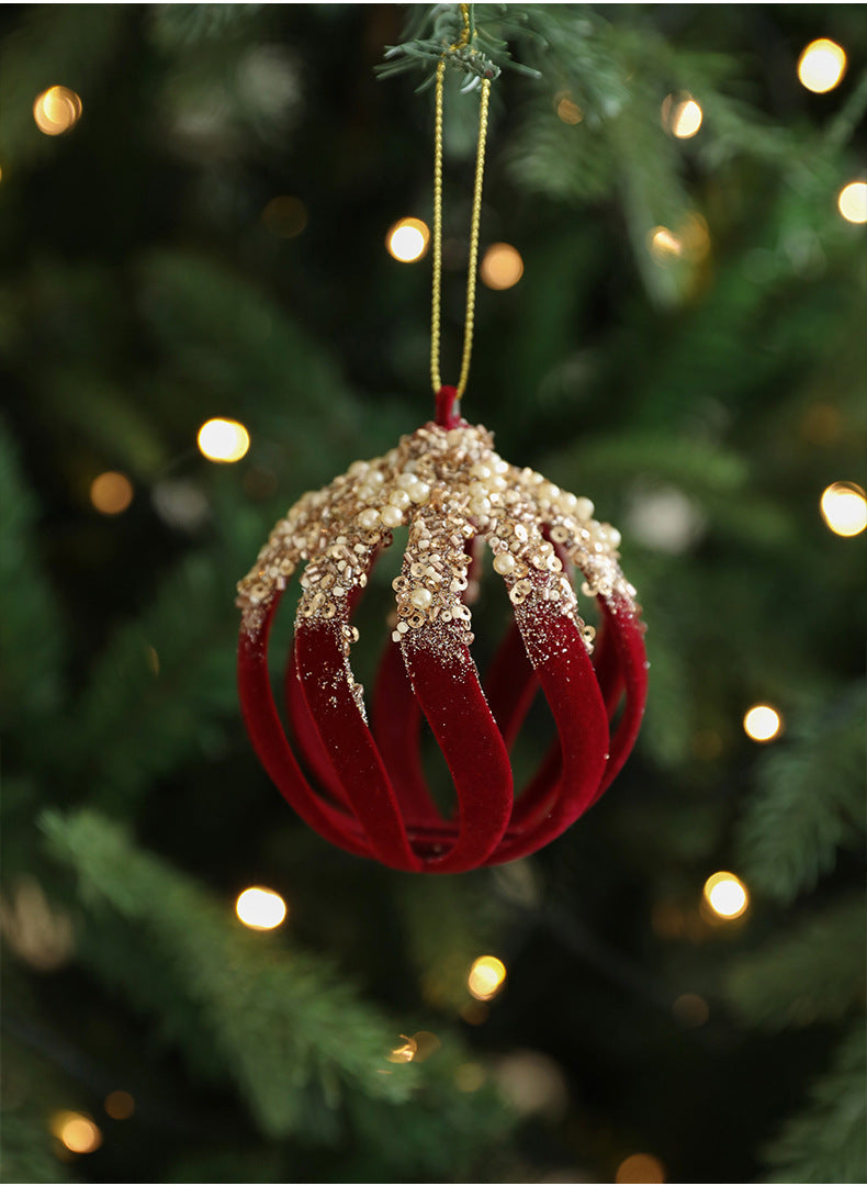Burgundy Velvet Glitter Ball Christmas Tree Ornaments