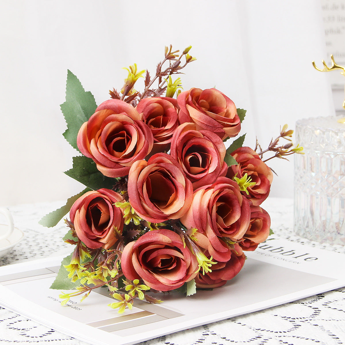 Valentine’s Day Vintage Faux Rose Mini Bouquet Home Décor