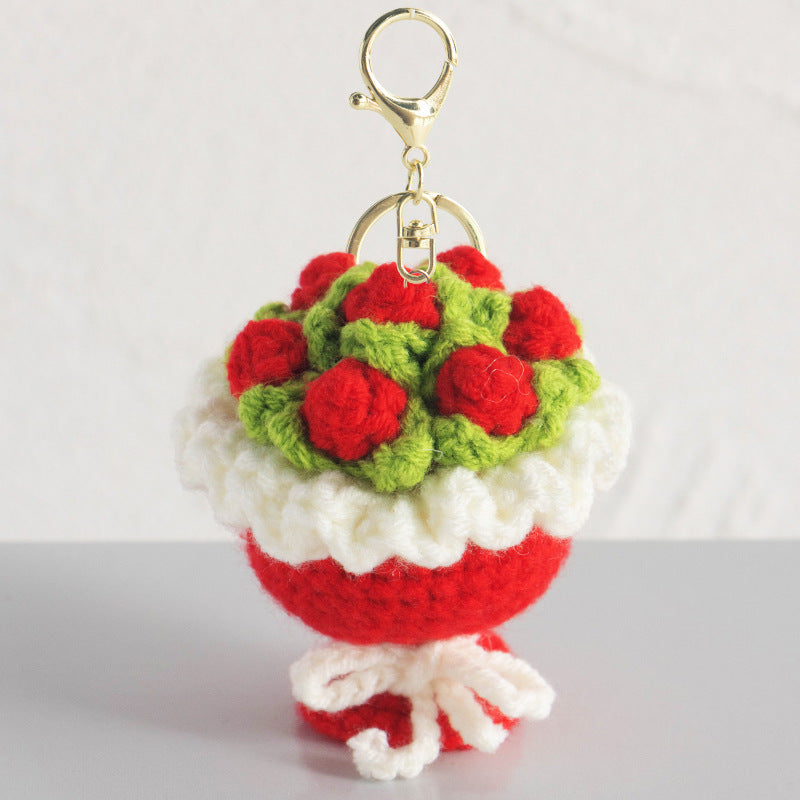 Crochet Mini Flower Bouquet Keychain for Gifts & Home Decor