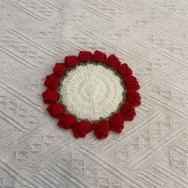 Handmade Crochet Flower Basket Coaster Set Home Decor