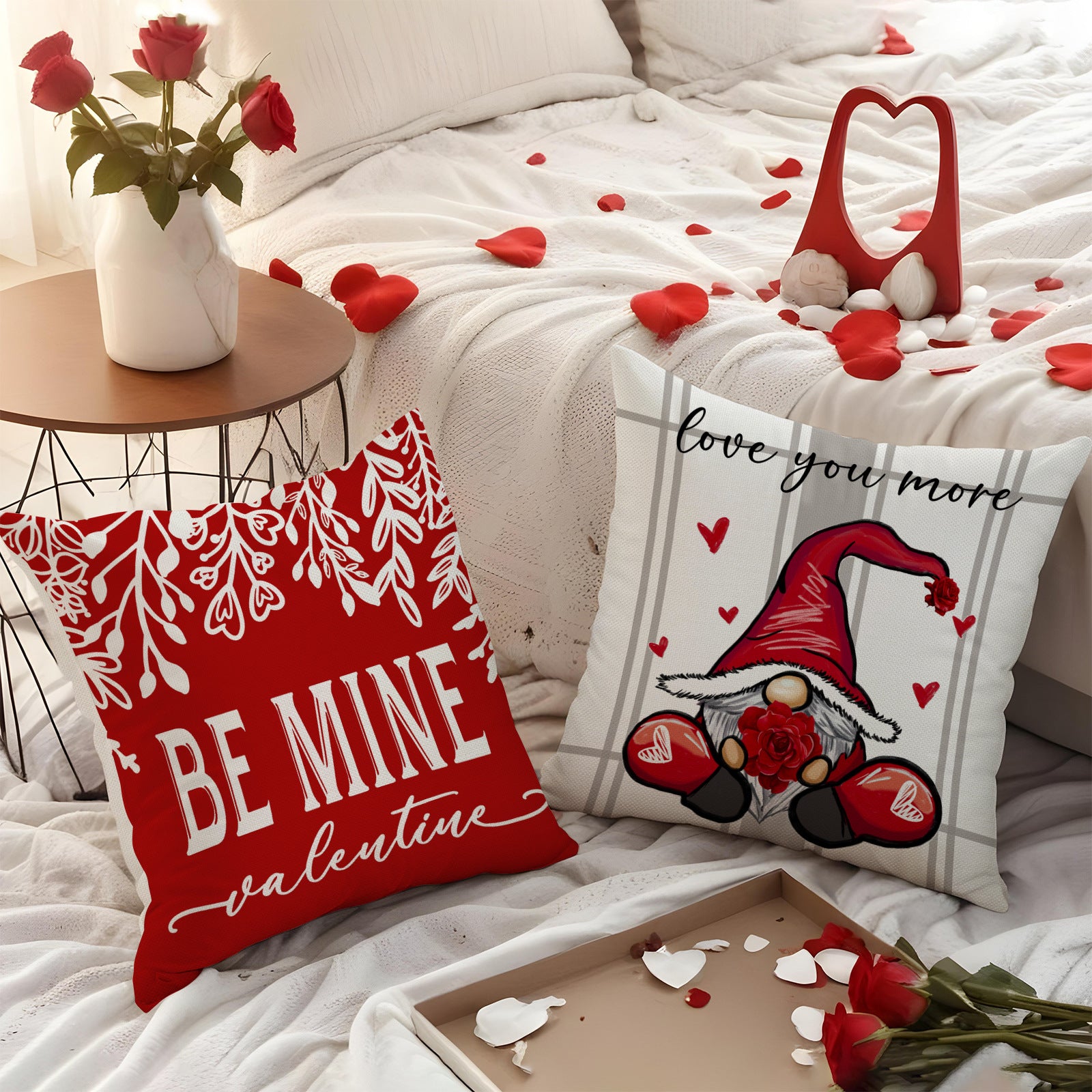 Valentine Gnome Red Truck Love Quote Cushion Cover Set