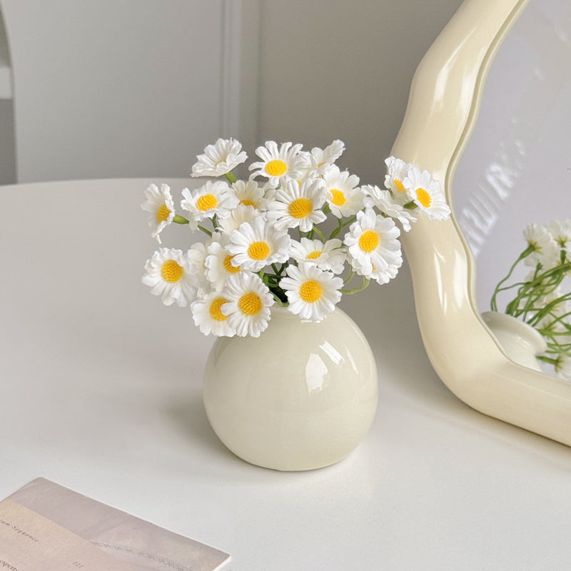 Cream Color Ceramic Vase with Silk Flower Bouquet Home Decor