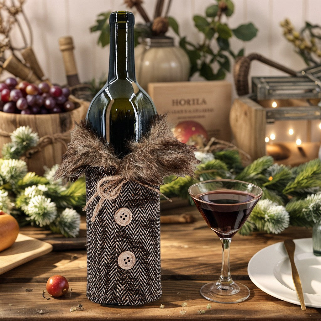 Fabric Christmas Wine Bottle Cover Holiday Table Decor