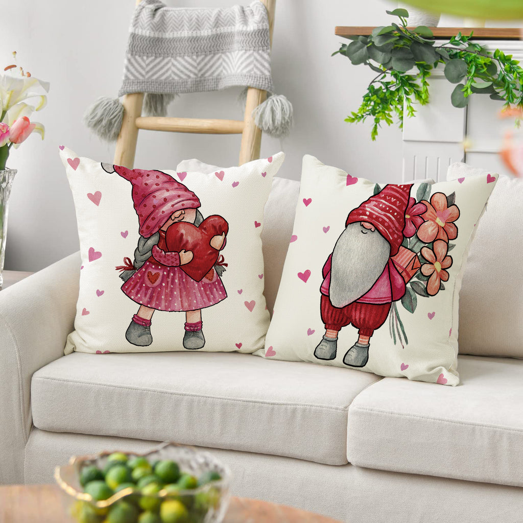 Valentine Gnome Pillow Covers Heart Decorative Home Accent