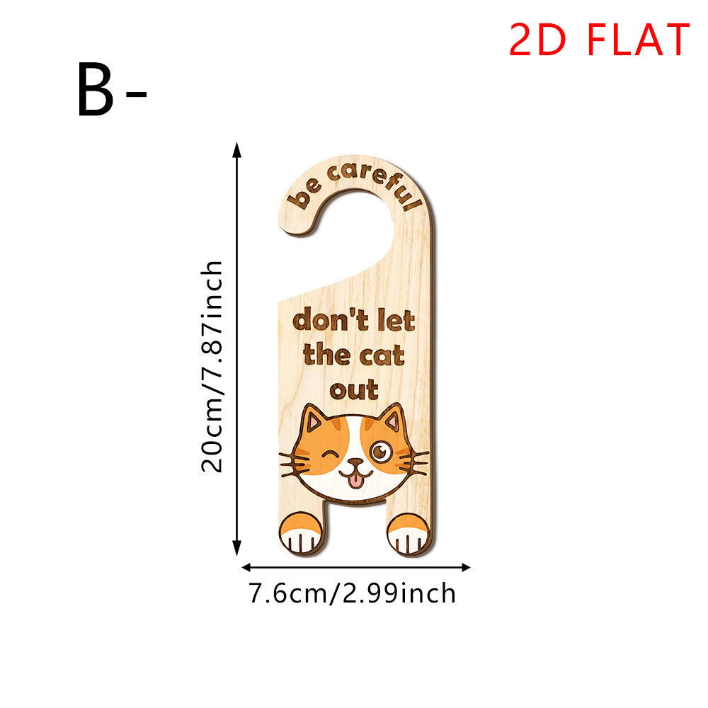 Cat Door Knob Safety Sign Wooden Door Hanging Decor