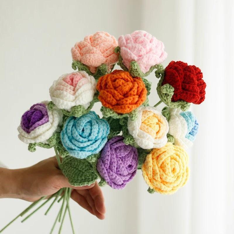 Valentine Crochet Rose Artificial Flower for Romantic Decor
