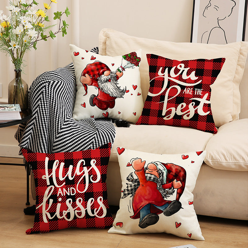 Valentine Gnome Pillow Covers Red Heart Plaid Decorative