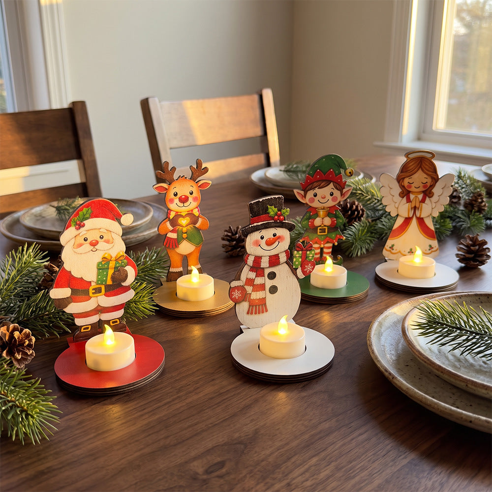 Christmas Wooden Character Candle Holder Tabletop Decor