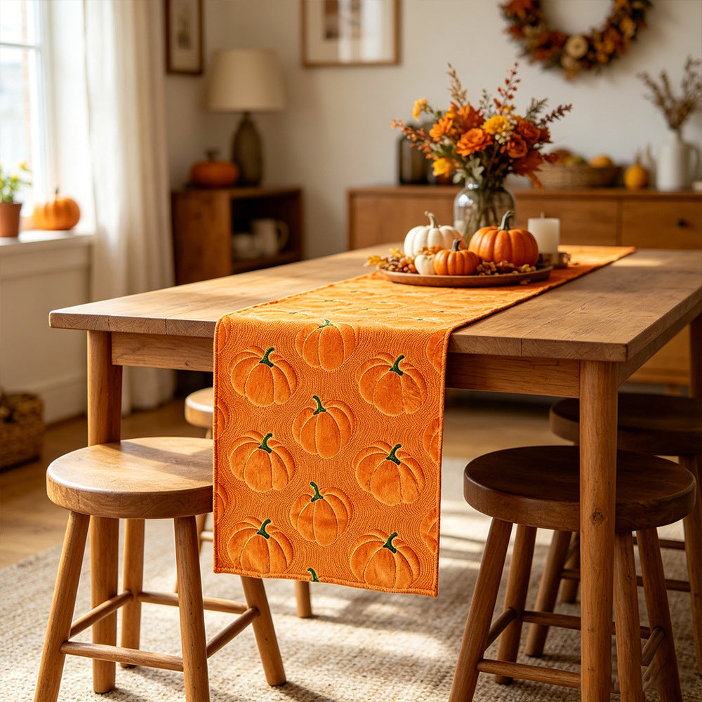 Pumpkin Embroidered Table Runner Fall Halloween Decor