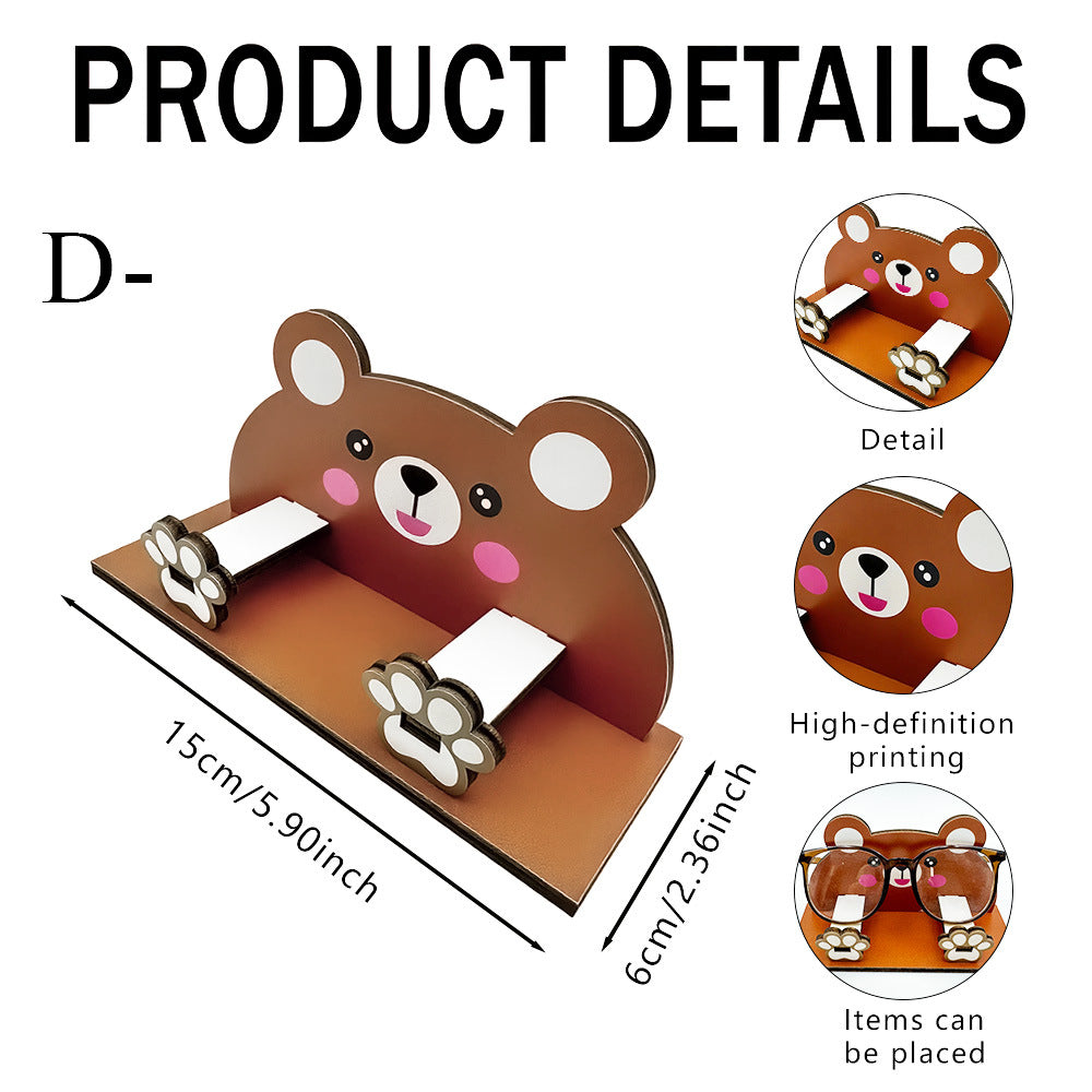 Animal Eyeglasses Stand Wooden Desk Organizer Display Holder