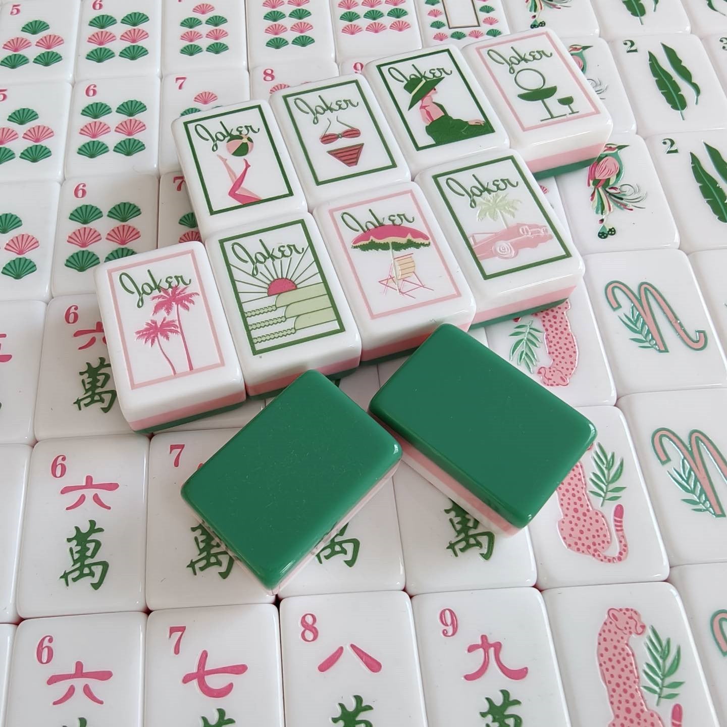 Green Acrylic Mahjong Set Classic Game Tiles