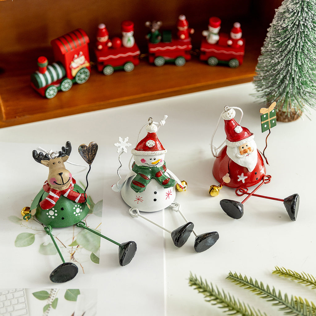 Christmas Santa Snowman Reindeer Hanging Ornaments Metal Decor