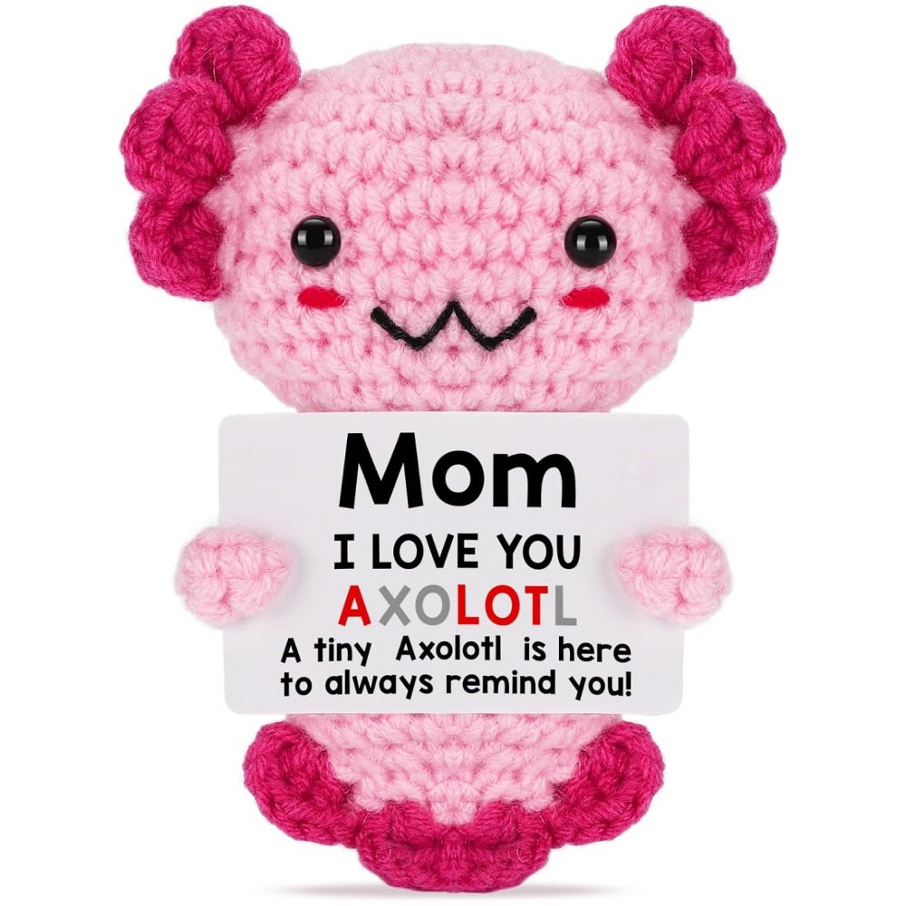 Handmade Crochet Axolotl Plush Positive Message Gift