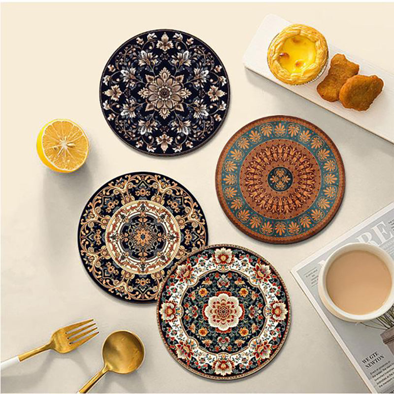 Bohemian Pattern Rubber Drink Coaster Round Table Decor