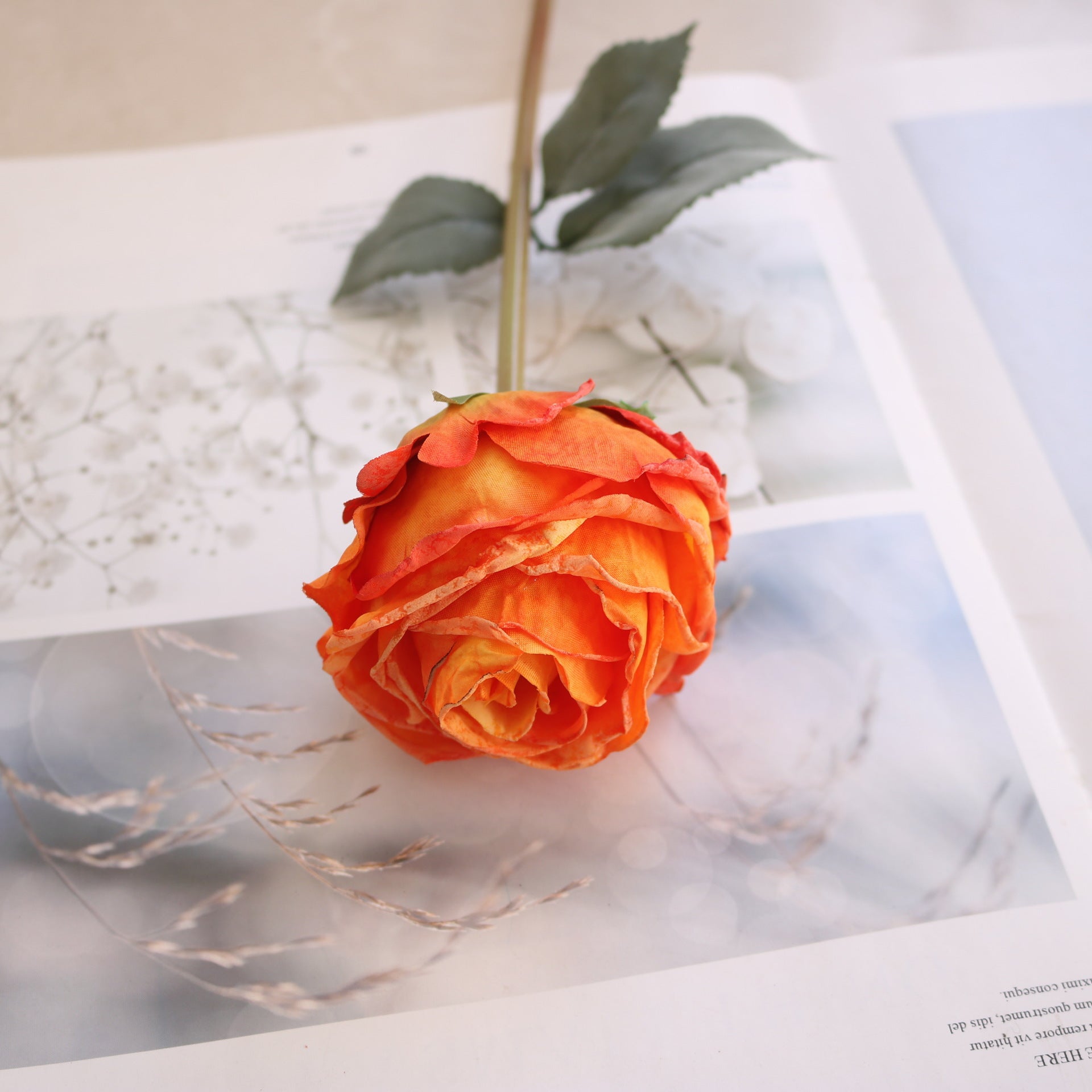 Valentine Single Stem Faux Burnt Edge Romantic Rose Decor