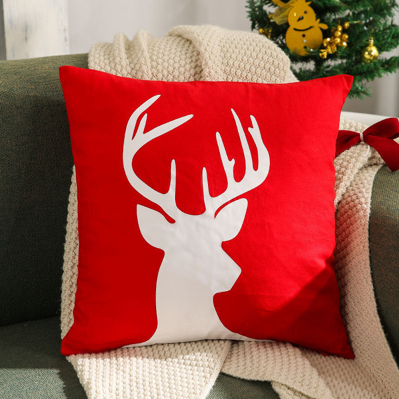 Christmas Reindeer Pillow Cover Gold Foil Tree 18x18 in