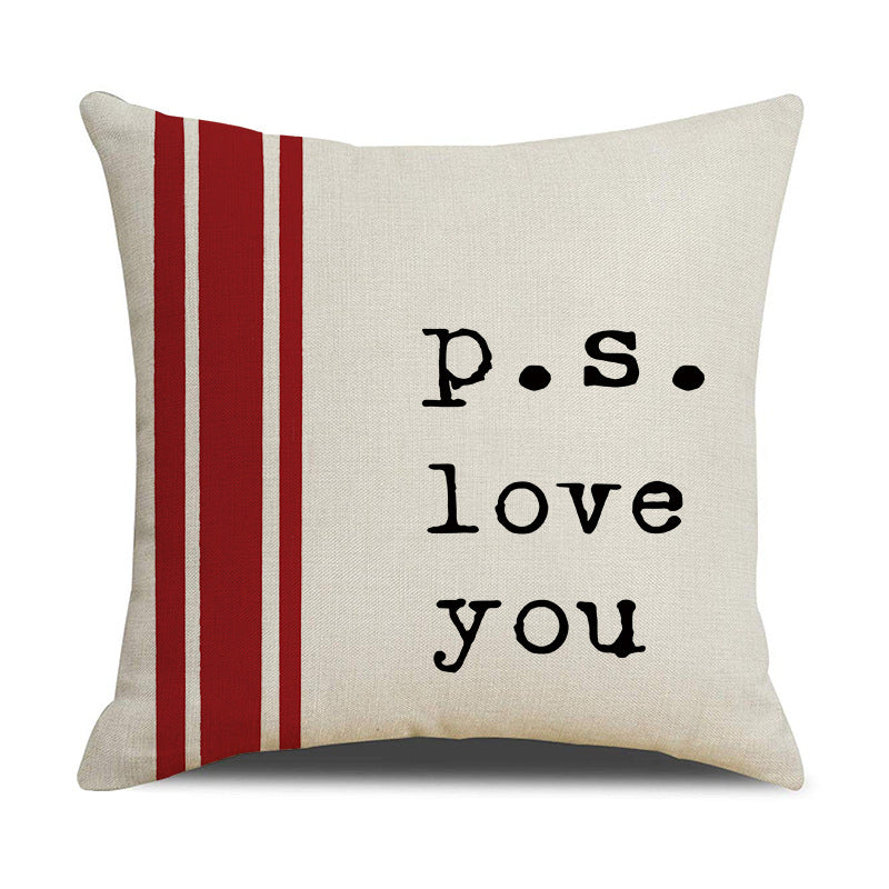 Valentine Heart Print Linen Pillow Cover Set for Sofa Decor
