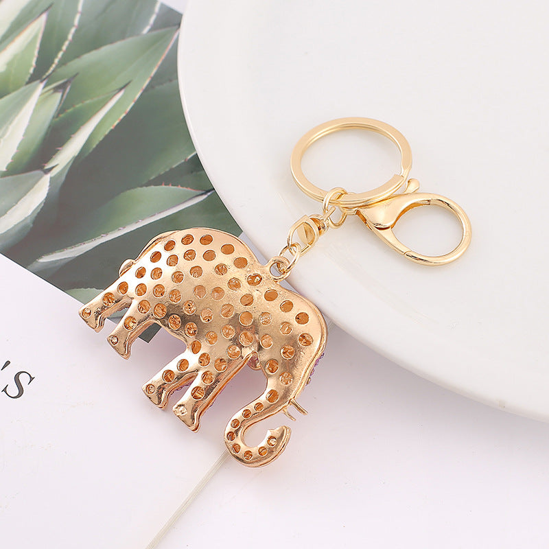 Crystal Elephant Keychain Sparkling Charm with Metal Ring