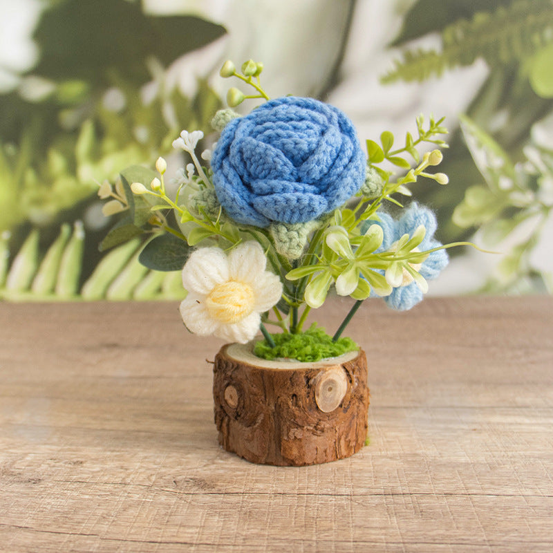 Crochet Daisy Rose Flower Pot Handmade Gift Decor