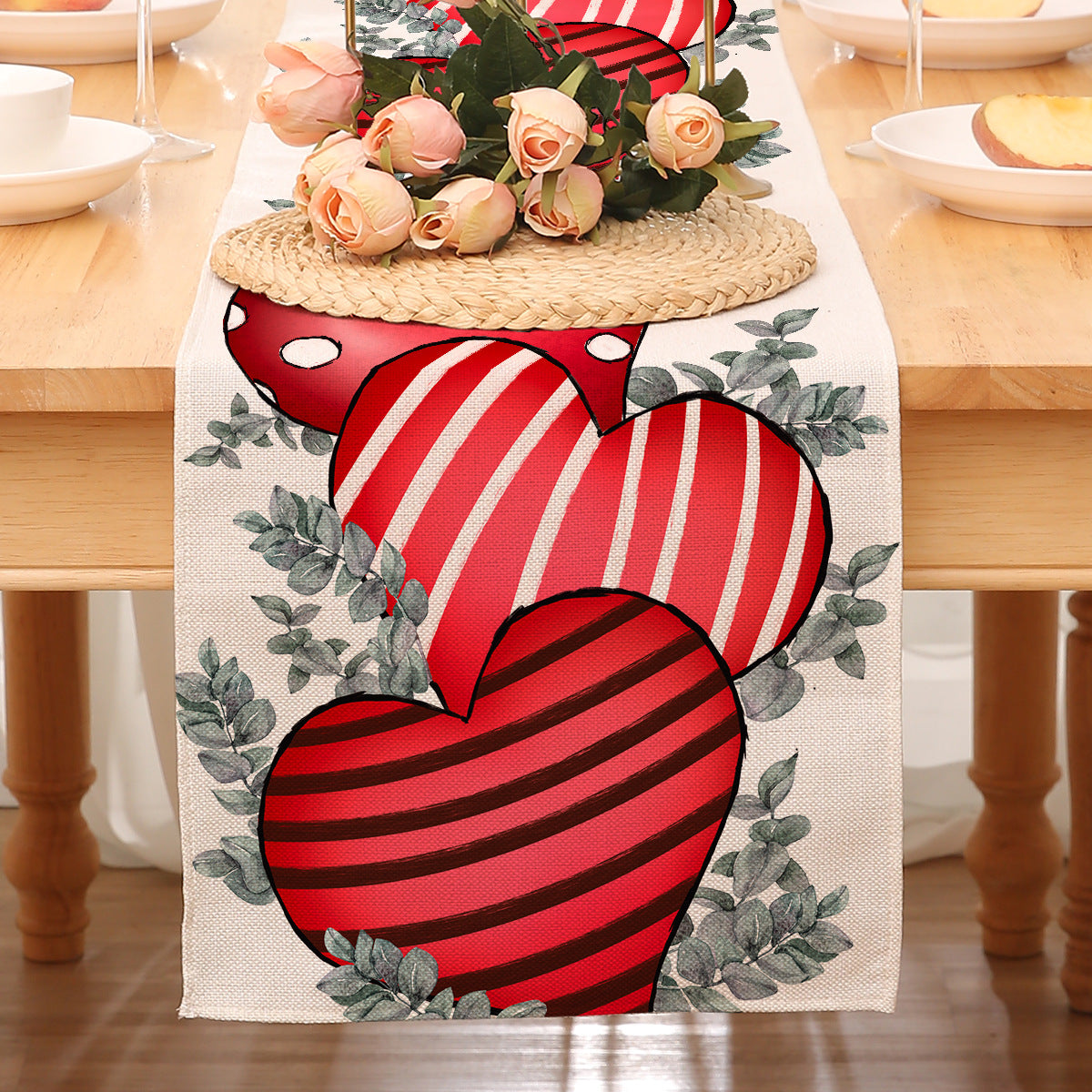 Valentine’s Day Heart Table Runner Red Printed Decor
