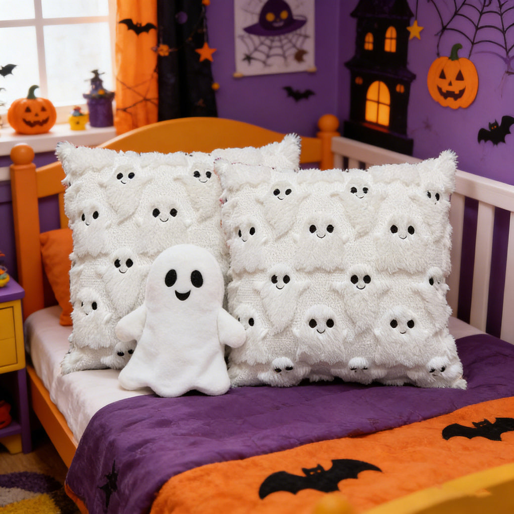 Halloween Ghost Plush Pillow Cover Cozy Holiday Decor
