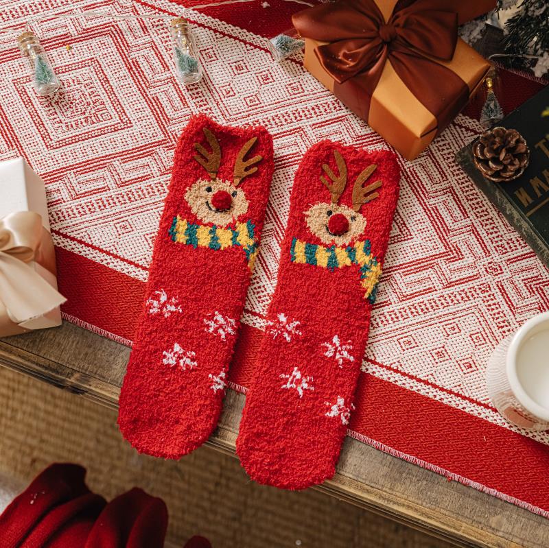 Christmas Coral Fleece Socks Cozy Holiday Winter Socks