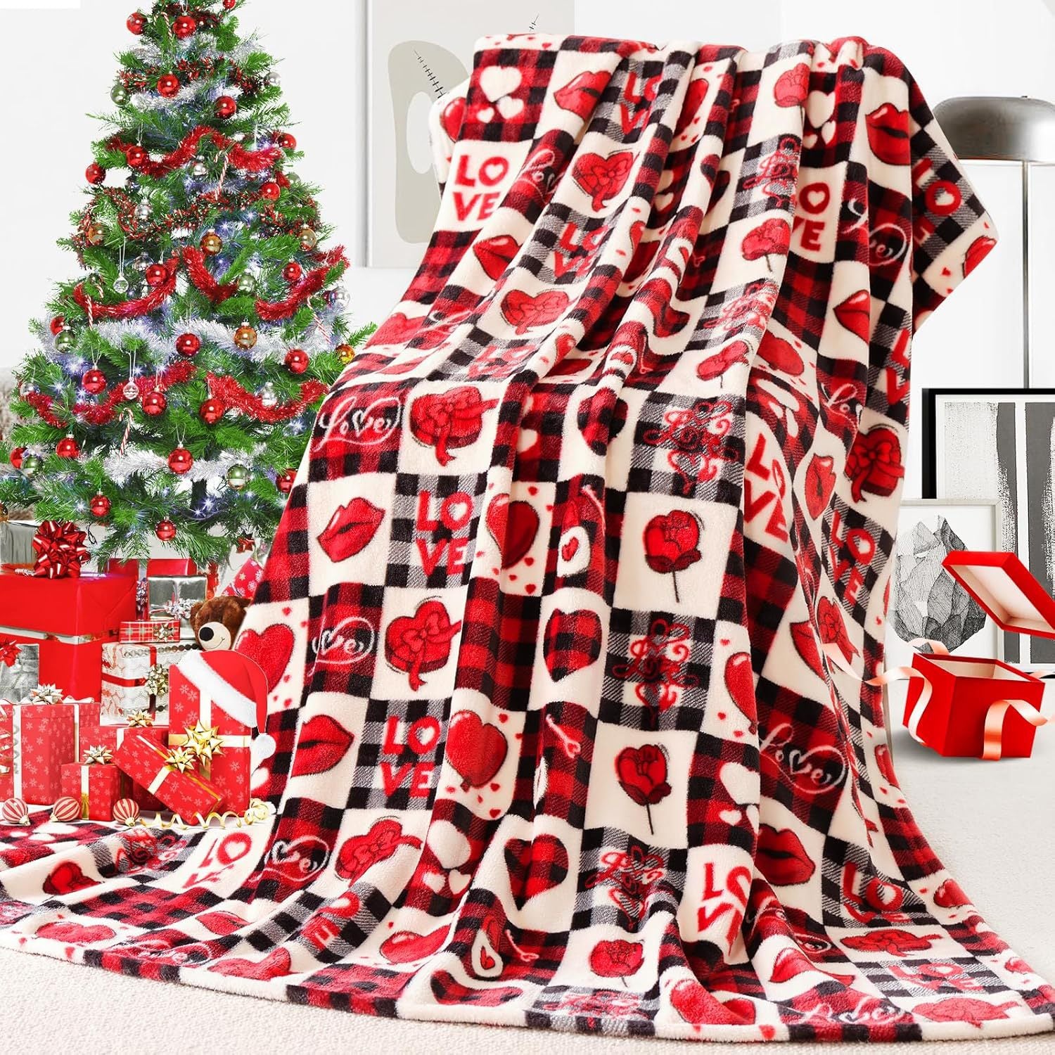Valentine’s Day Heart Print Throw Blanket Sofa Bed Decor