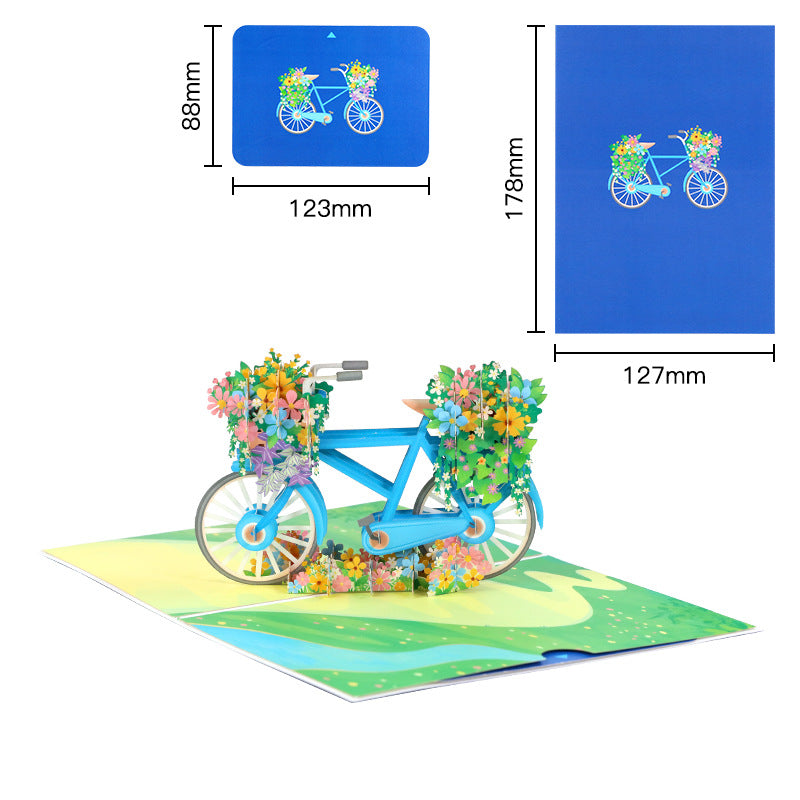 Valentines Day Floral Bicycle Greeting Card Handmade Gift