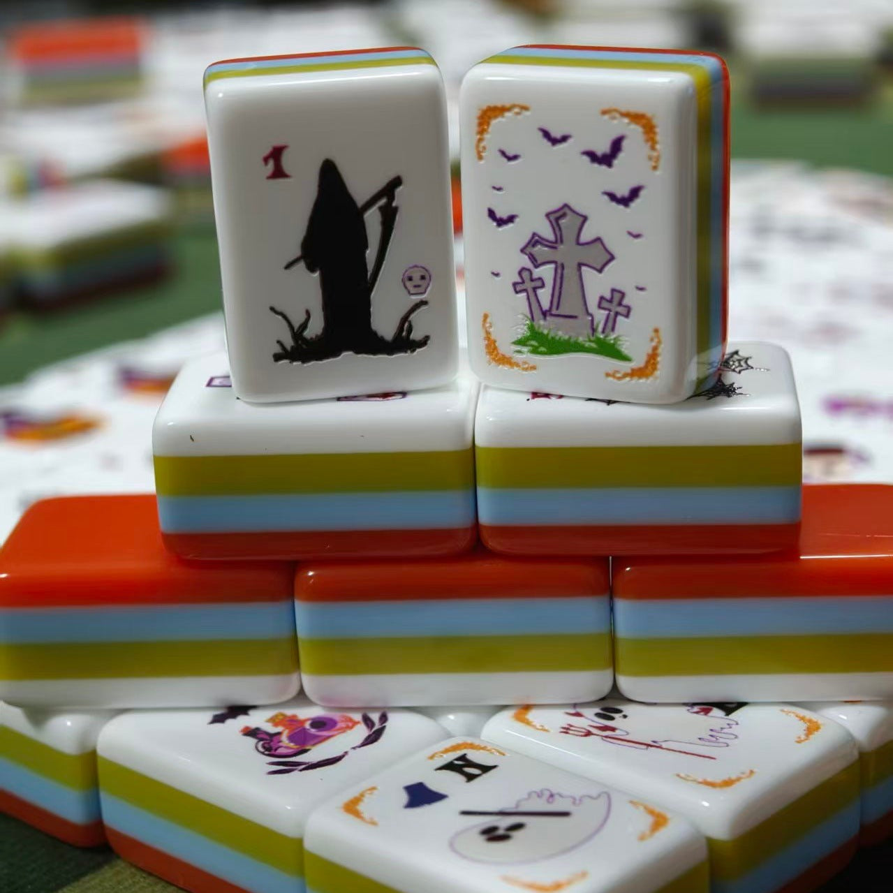 Orange Halloween Mahjong Set Acrylic Game Tiles