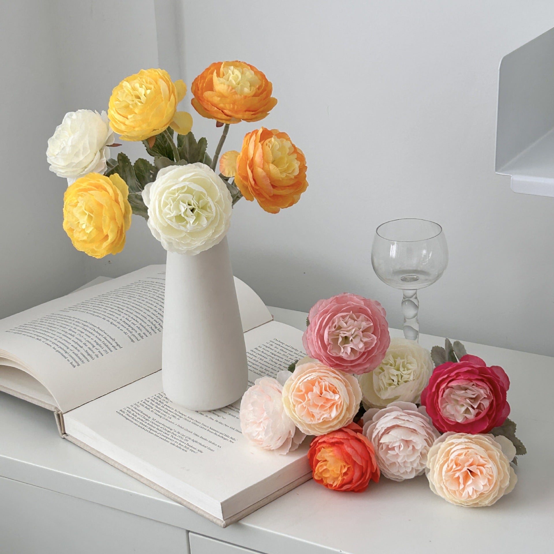 Faux Ranunculus Flower Stem Silk Peony Floral Decor