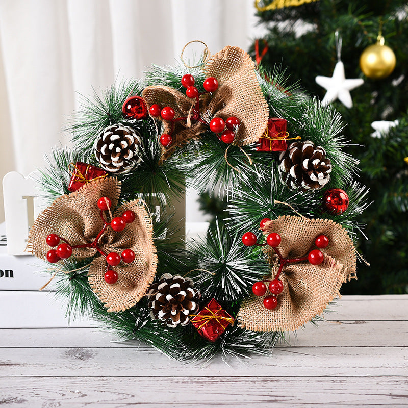 Snow Frosted Pinecone Christmas Wreath with Red Berries