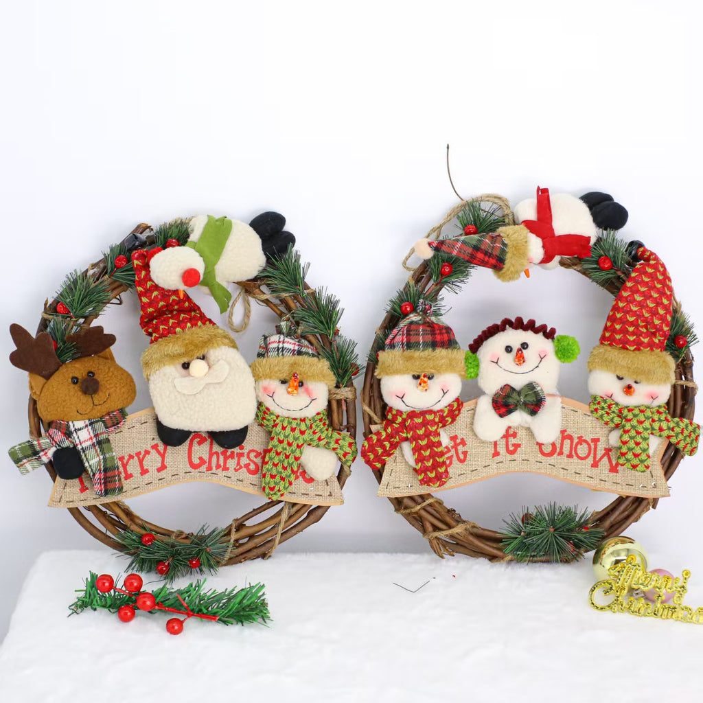 Christmas Wreath Door Hanging Decoration Plush Wooden Accent