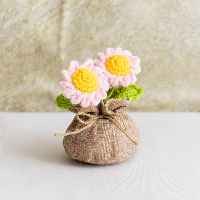 Valentine Handmade Crochet Daisy Potted Faux Flower