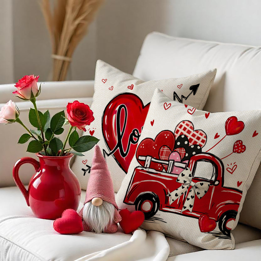 Valentine Farmhouse Heart Pillow Covers Love Truck Decor