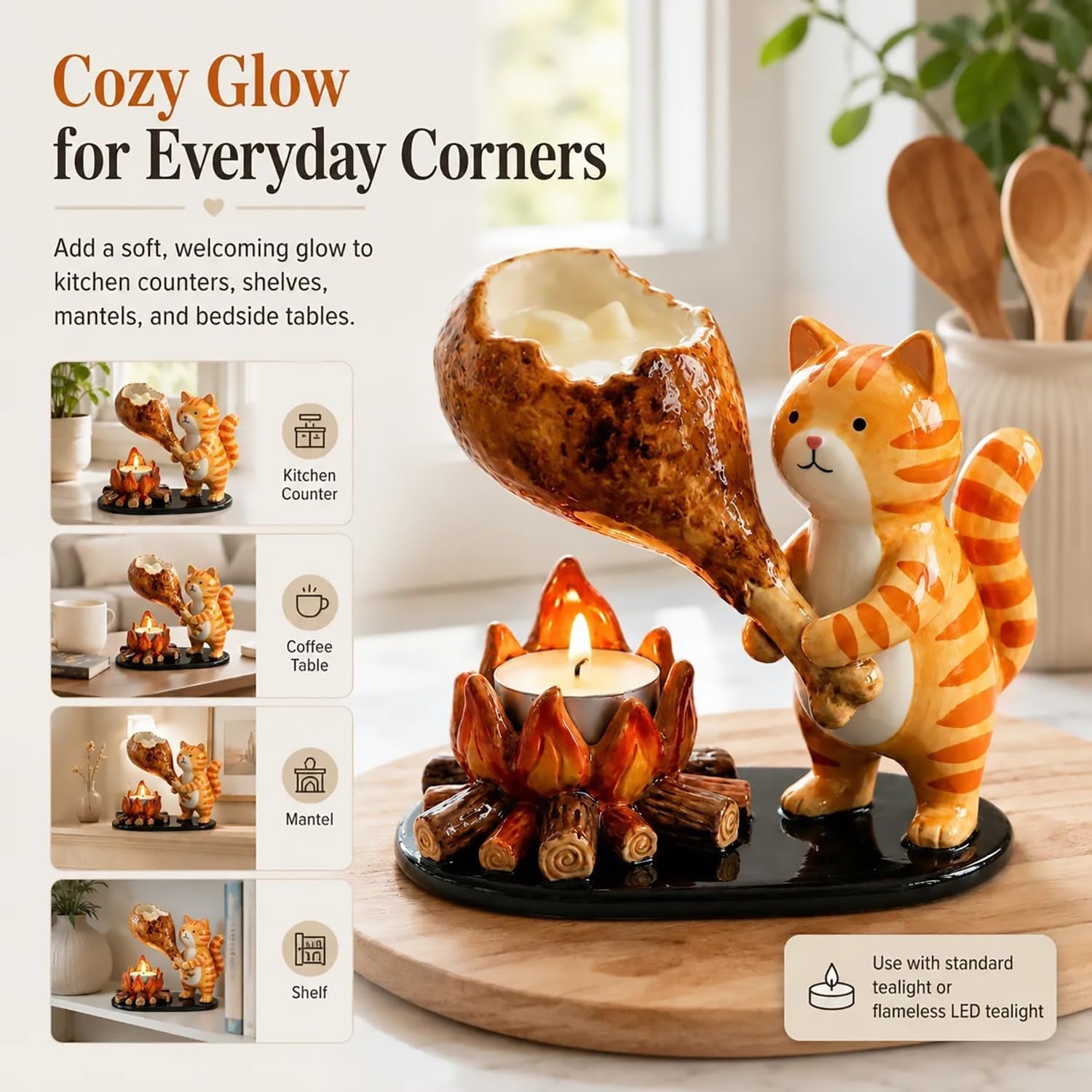 Cute Campfire Animal Tea Light Holder Resin Home Decor