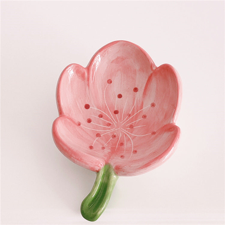 Flower Ceramic Soap Dish Floral Bathroom Tray Decor