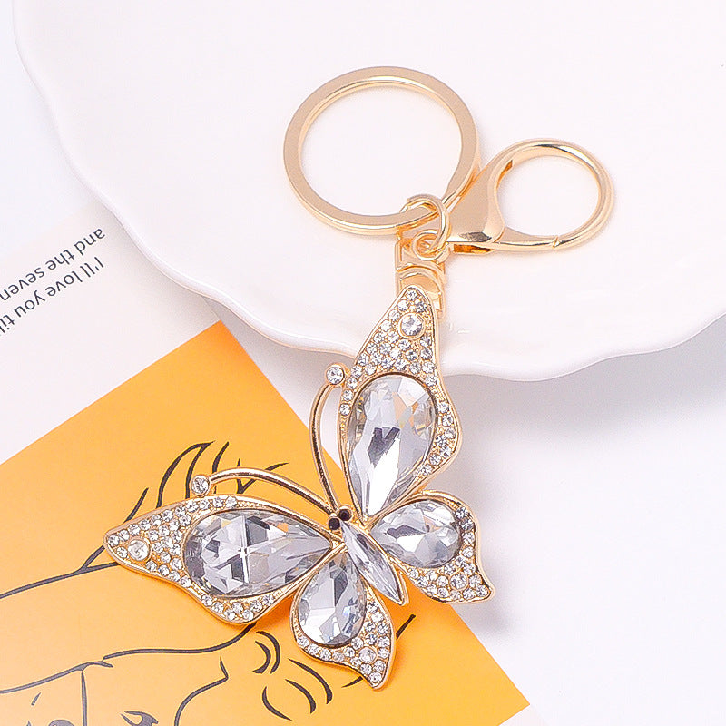 Rhinestone Butterfly Keychain Gold Alloy Bag & Car Charm