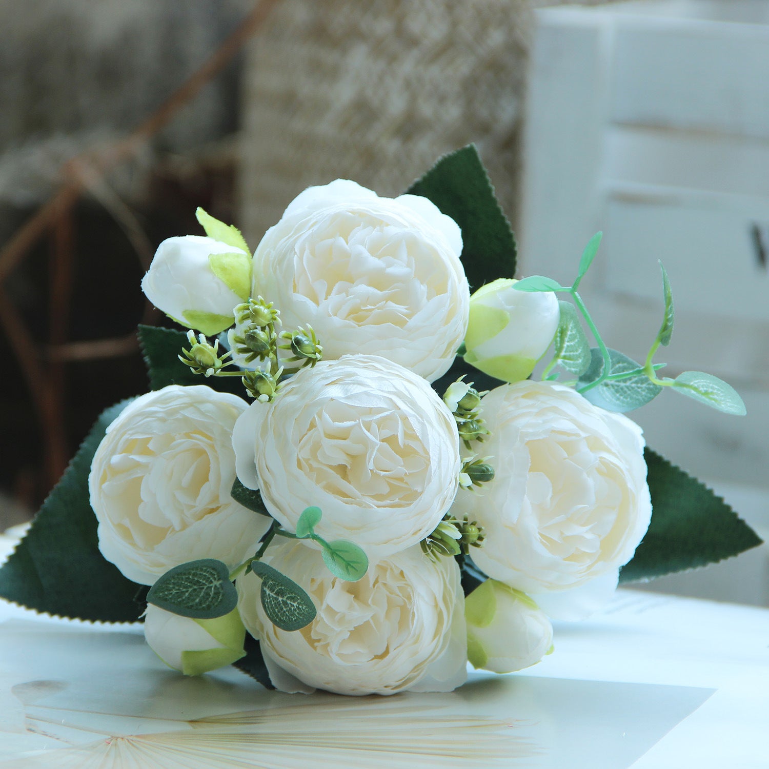 Valentine’s Day Faux Peony Rose Bouquet Silk Floral Decor