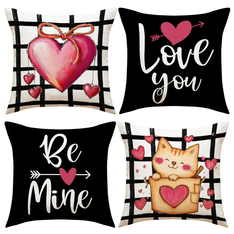 Valentine Cat Love Pillow Covers Set Cute Heart Decor