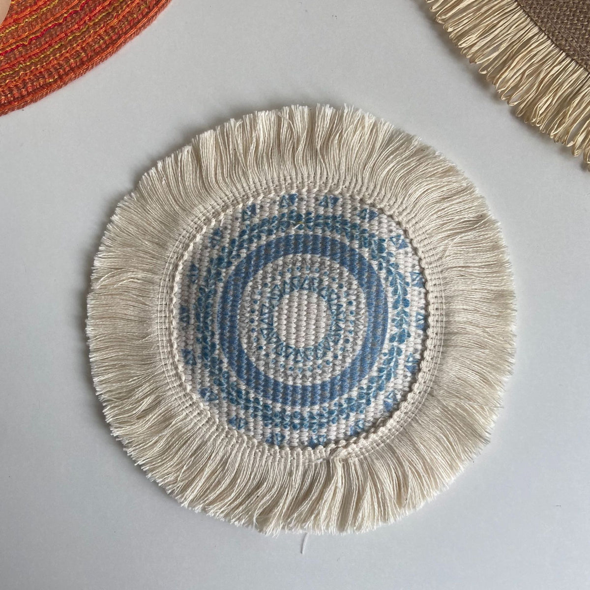 Boho Pattern Round Decorative Drink Coaster Set with Tassels