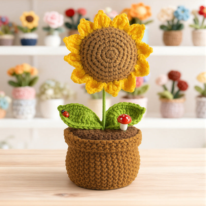 Valentine Handmade Crochet Ranunculus Potted Flower