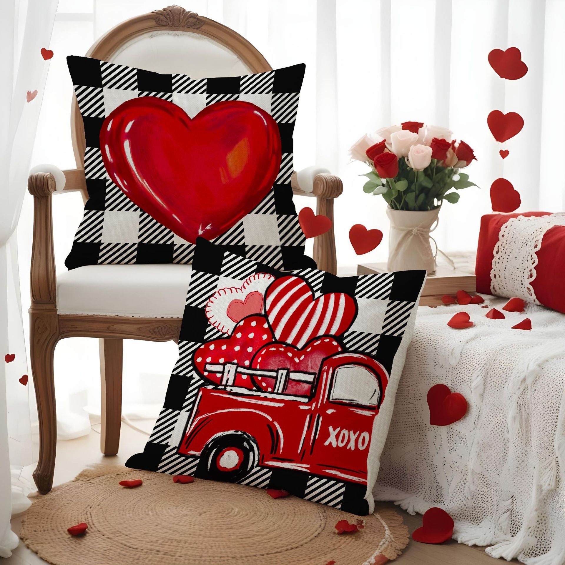 Valentine Heart Linen Pillow Covers Set for Cozy Home Decor