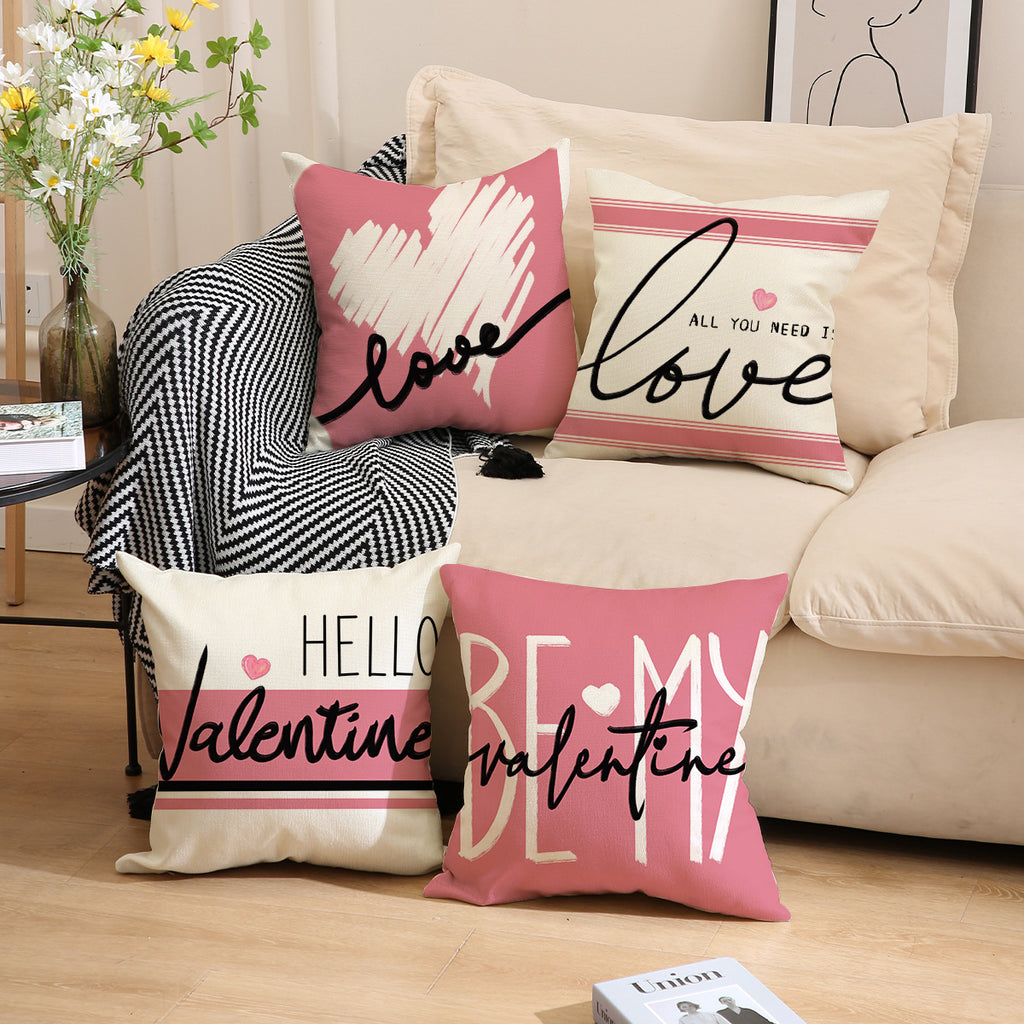 Pink Valentine Heart Pillow Covers Romantic Linen Decor