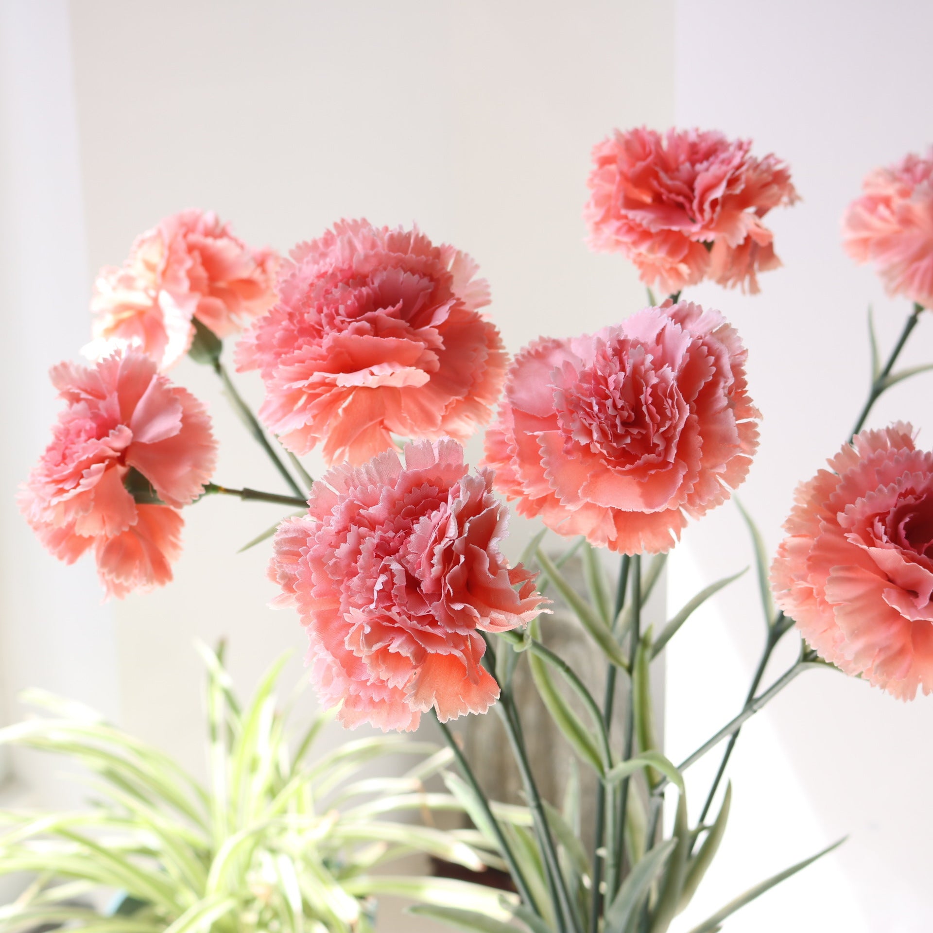 Valentine Long Stem Silk Carnations Faux Flower Bouquet