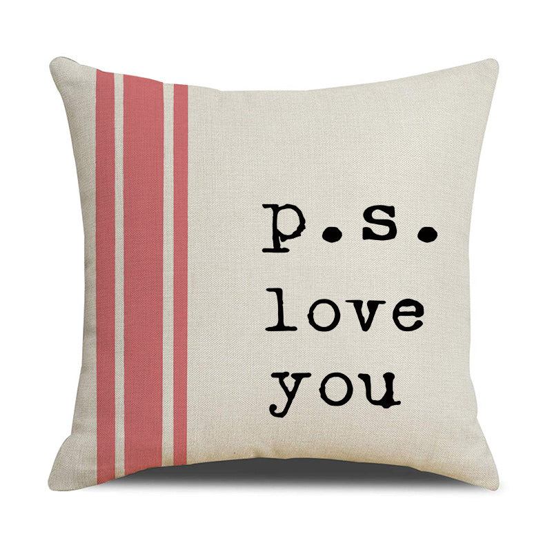 Valentine Heart Print Linen Pillow Cover Set for Sofa Decor