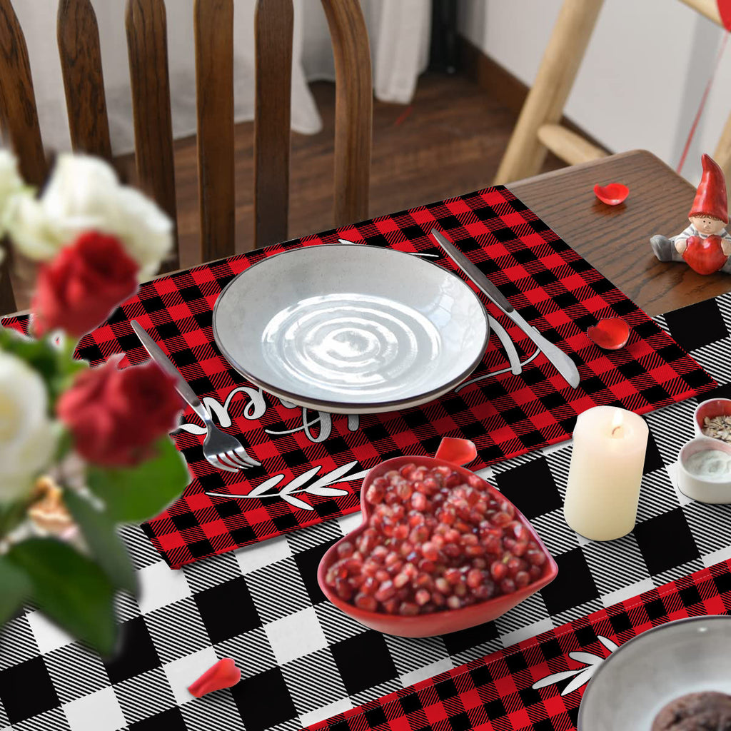 Valentines Day Plaid Linen Placemats Farmhouse Table Decor