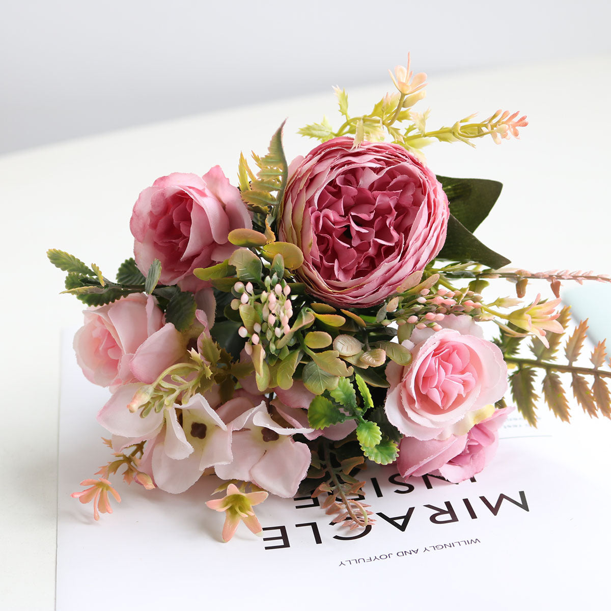 Valentine Faux Peony Rose Hydrangea Mini Bouquet Home Decor
