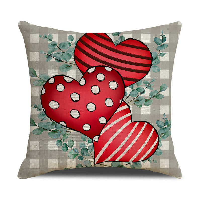 Valentine Heart Pillow Covers Decorative Linen Sofa Cushions